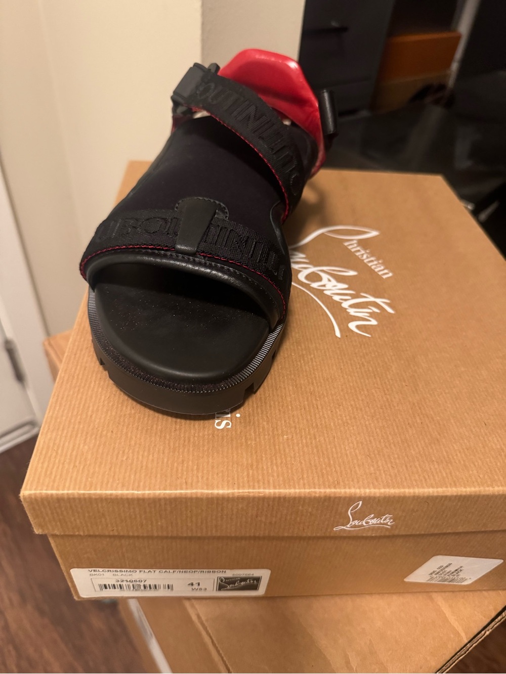 Christian Louboutin Black and Red Men’s Slide Sandals